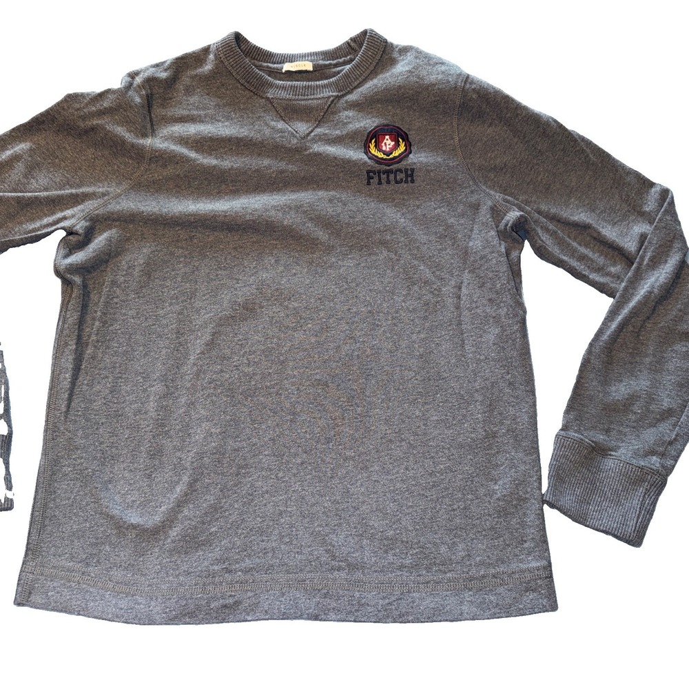 ABERCROMBIE & FITCH Men's Y2K Preppy Pullover Sweater Grey Logo Crest XL